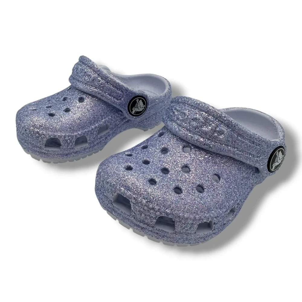Crocs Kids Classic Glitter Clog Lavender Purple Sparkle Slip On Shoes Size C4